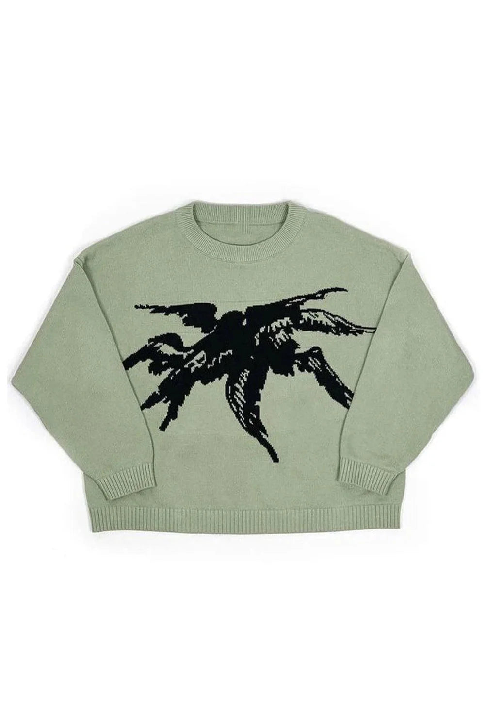 Cozy green Soaring Raven knit sweater for fall.