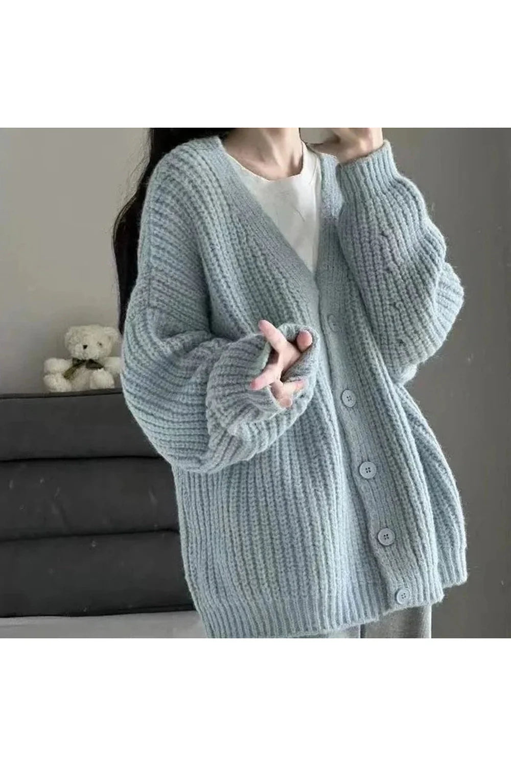 Chunky cardigan in Fall Soft Blush, SKY BLUE.