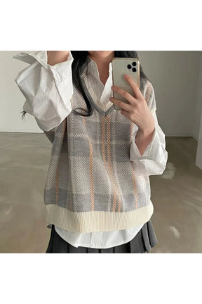 Soft Pastel Plaid Sweater Vest