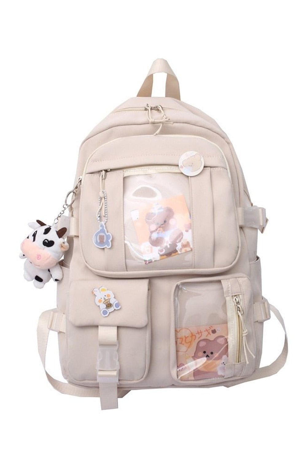 White Solid Color Aesthetic Cute Backpack, stylish design.