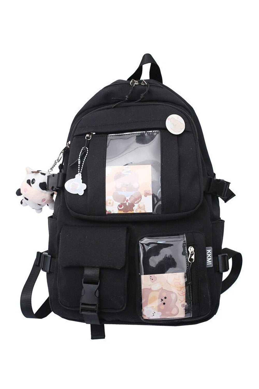 Black Solid Color Aesthetic Cute Backpack, minimalist style.