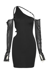 Black Solid Color Elastic Party Dress, elegant attire.