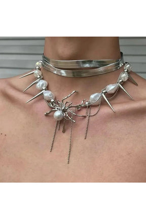 Spider Queen Pearl Spike Choker