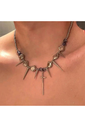 Spiked Heart Chain Choker, Style 6, featuring spikes.