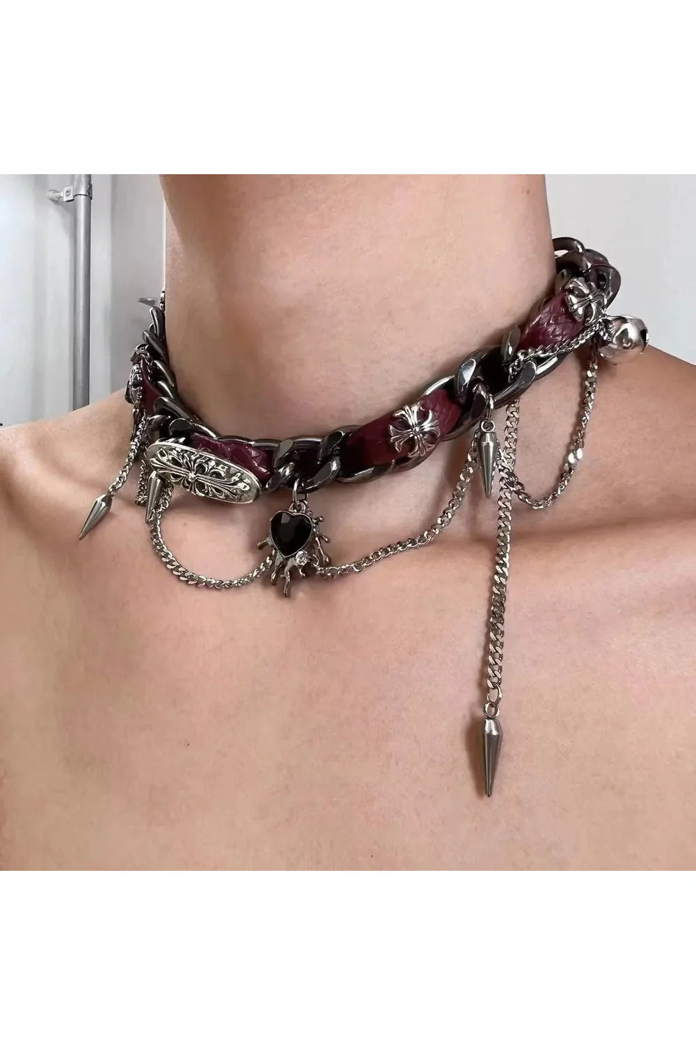 Edgy Spiked Heart Chain Choker in Style 5.