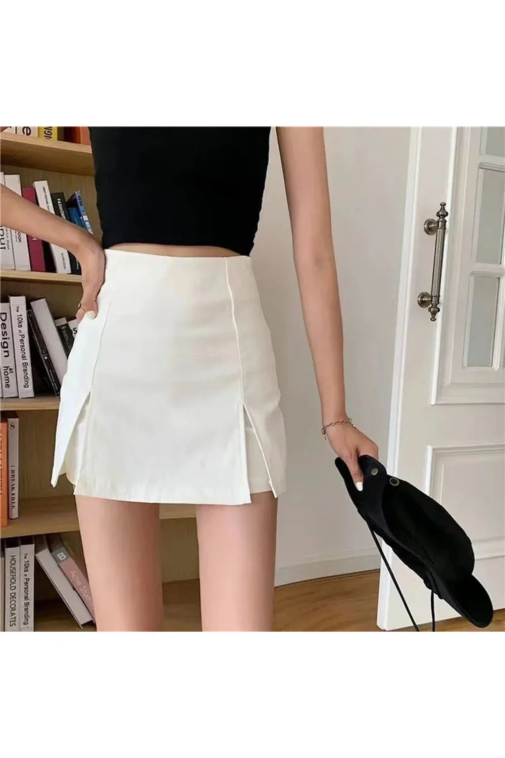 Split Front Black Mini Skirt