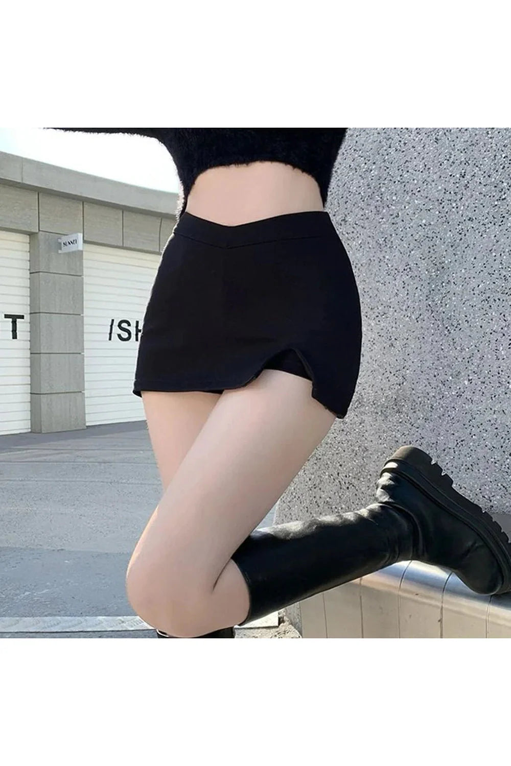 Black Split Front Mini Skirt, stylish and versatile.