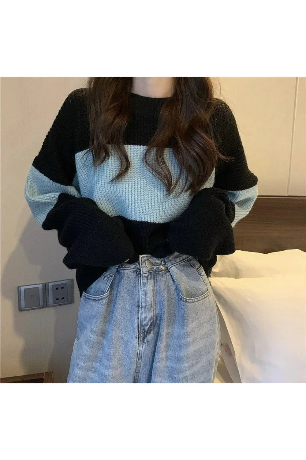 Fall Spring Black Knit Cropped Sweater