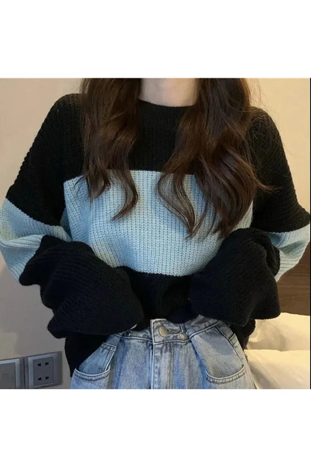 Fall Spring Black Knit Cropped Sweater