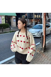 Fall Spring Love Heart Knit Sweater