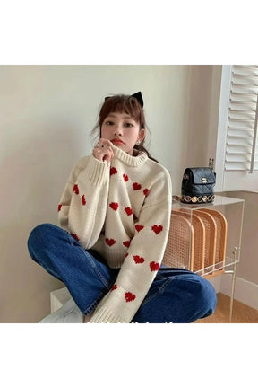 Fall Spring Love Heart Knit Sweater