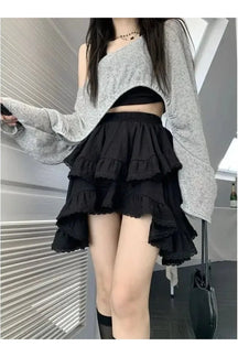 Black Spring Ruffled Lace Mini Skirt with elegance.