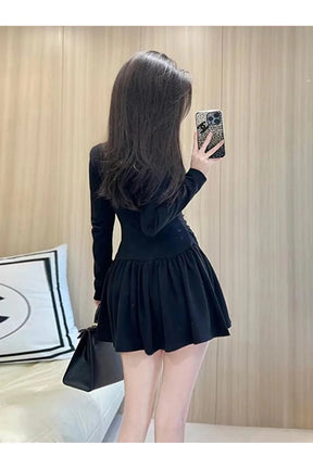 Square Collar Black Dress