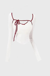 Chic White Set: Square Collar, Skinny Crop.