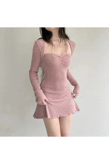 Square Neck Pink Autumn Dress in lovely Pink.