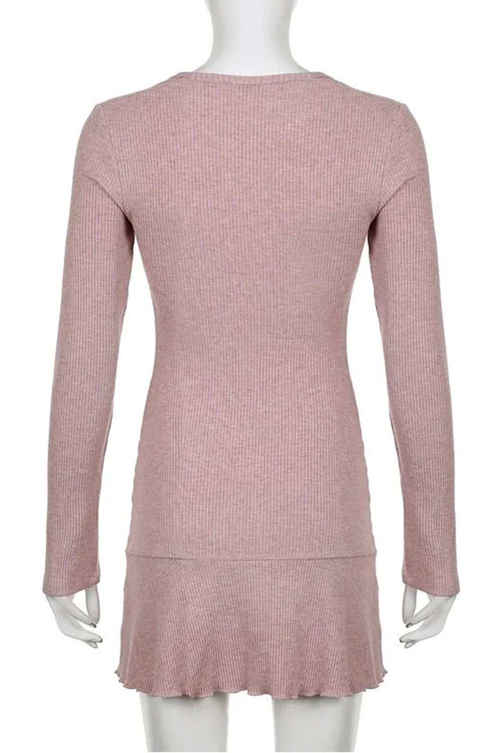 Square Neck Pink Autumn Dress