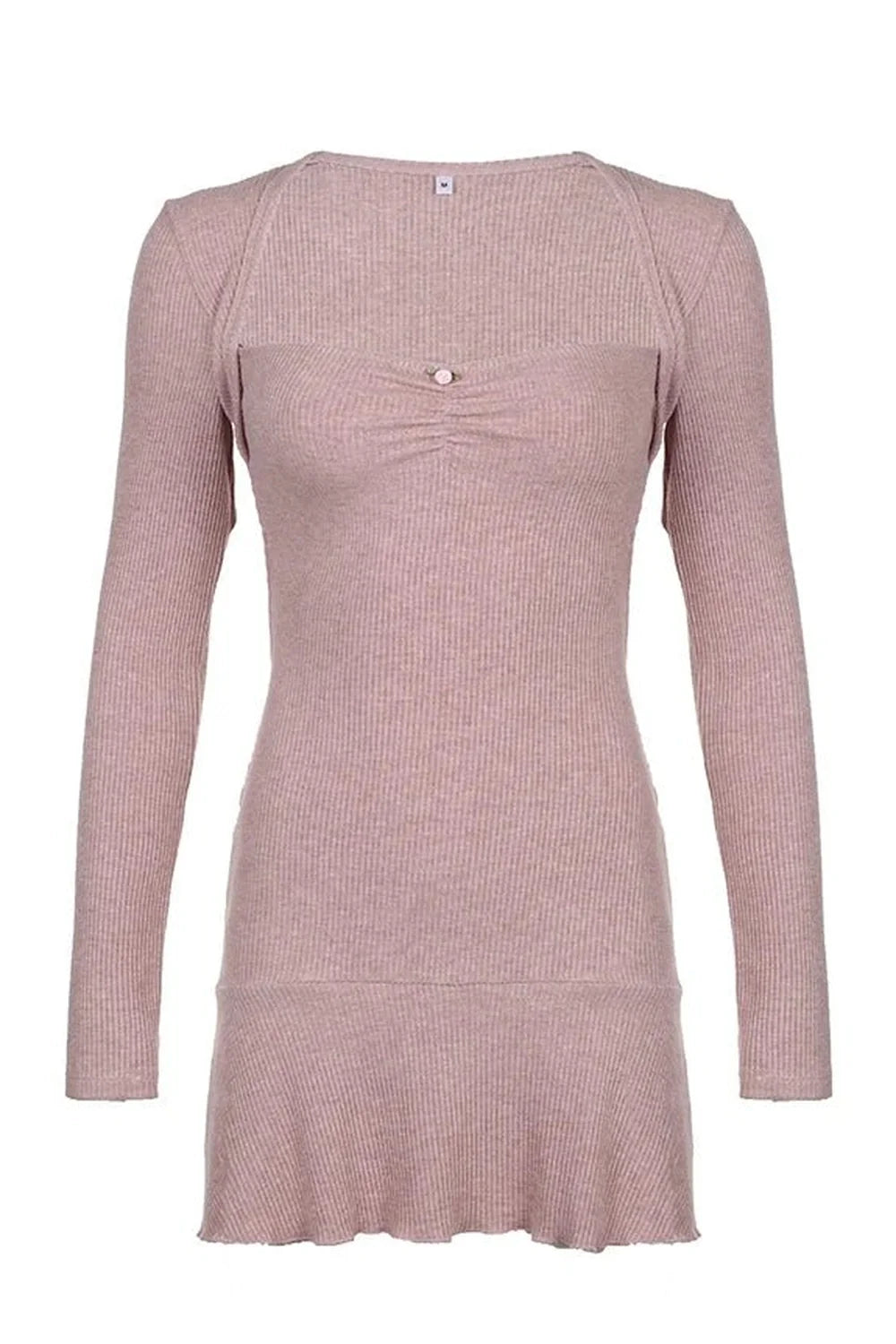 Square Neck Pink Autumn Dress