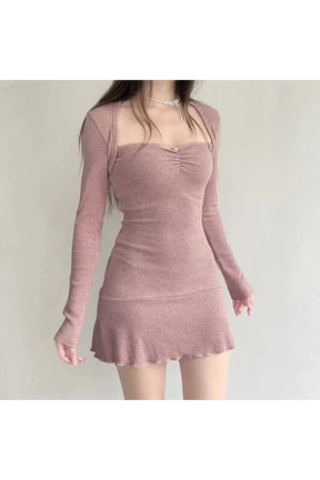 Square Neck Pink Autumn Dress