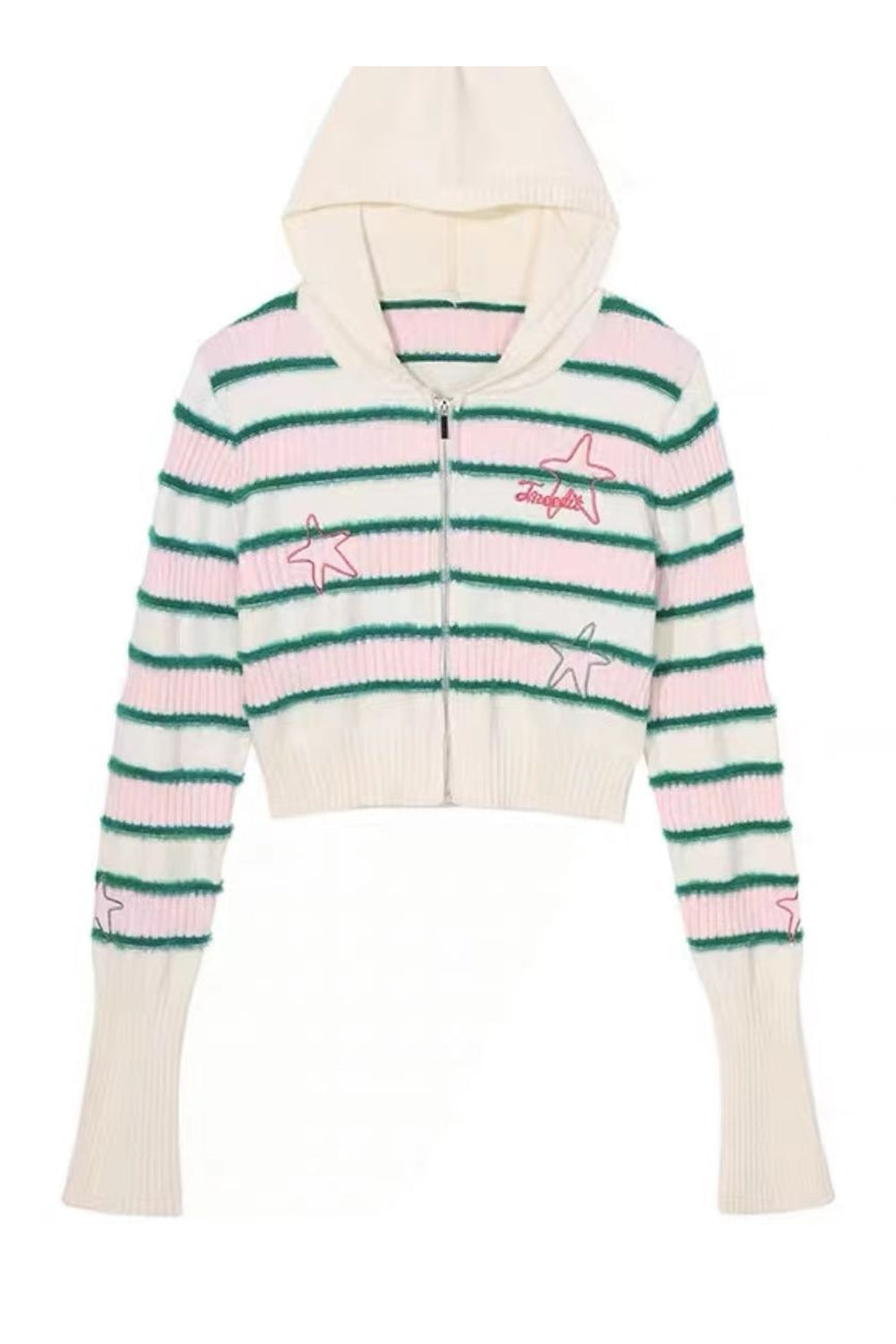 Fall Star Embroidery Striped Hoodie