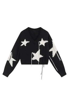 Fall Acubi Star Print Cropped Sweater