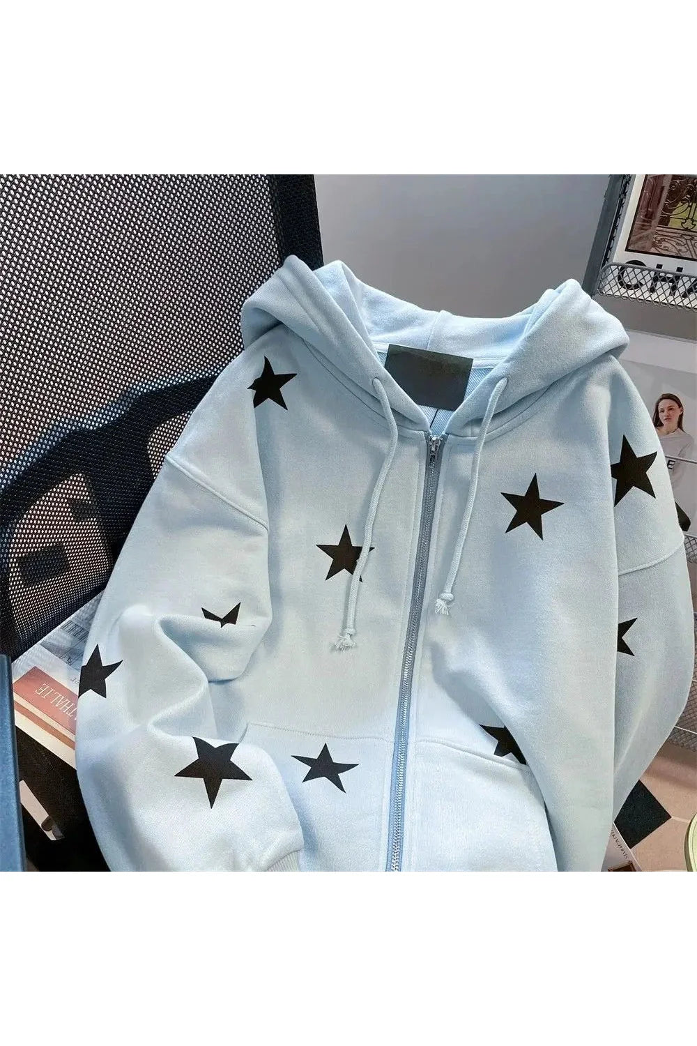 Fall Star Print Zip Hoodie