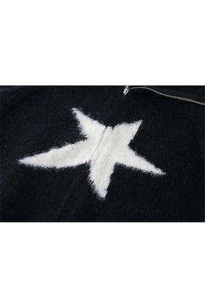 Fall Star Zip-Up Fuzzy Sweater