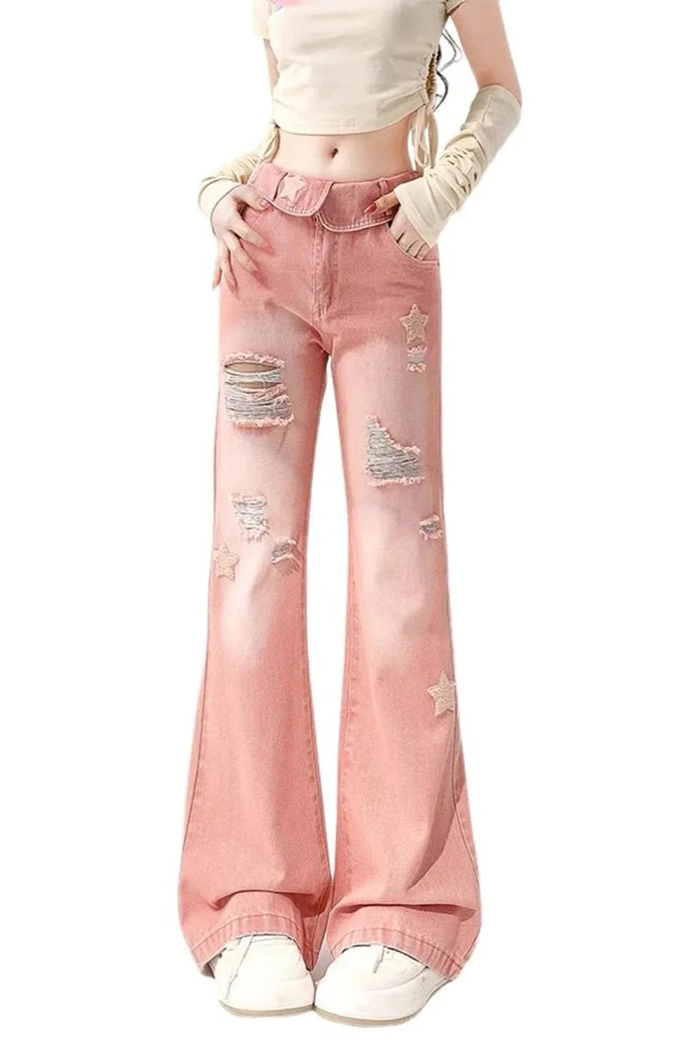 Starry Pink Distressed Jeans