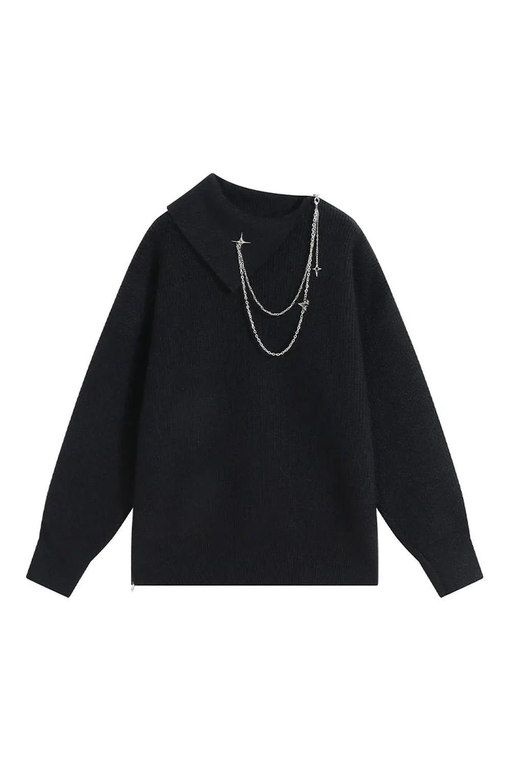 Stellar Chain Accent Sweater in Black, featuring chain detail.