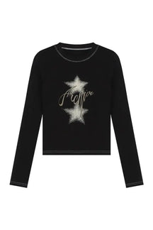 Black Stellar Sparkle Top shimmers elegantly.