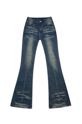 Chic Stellar Studded Flare Jeans embellished with studs.