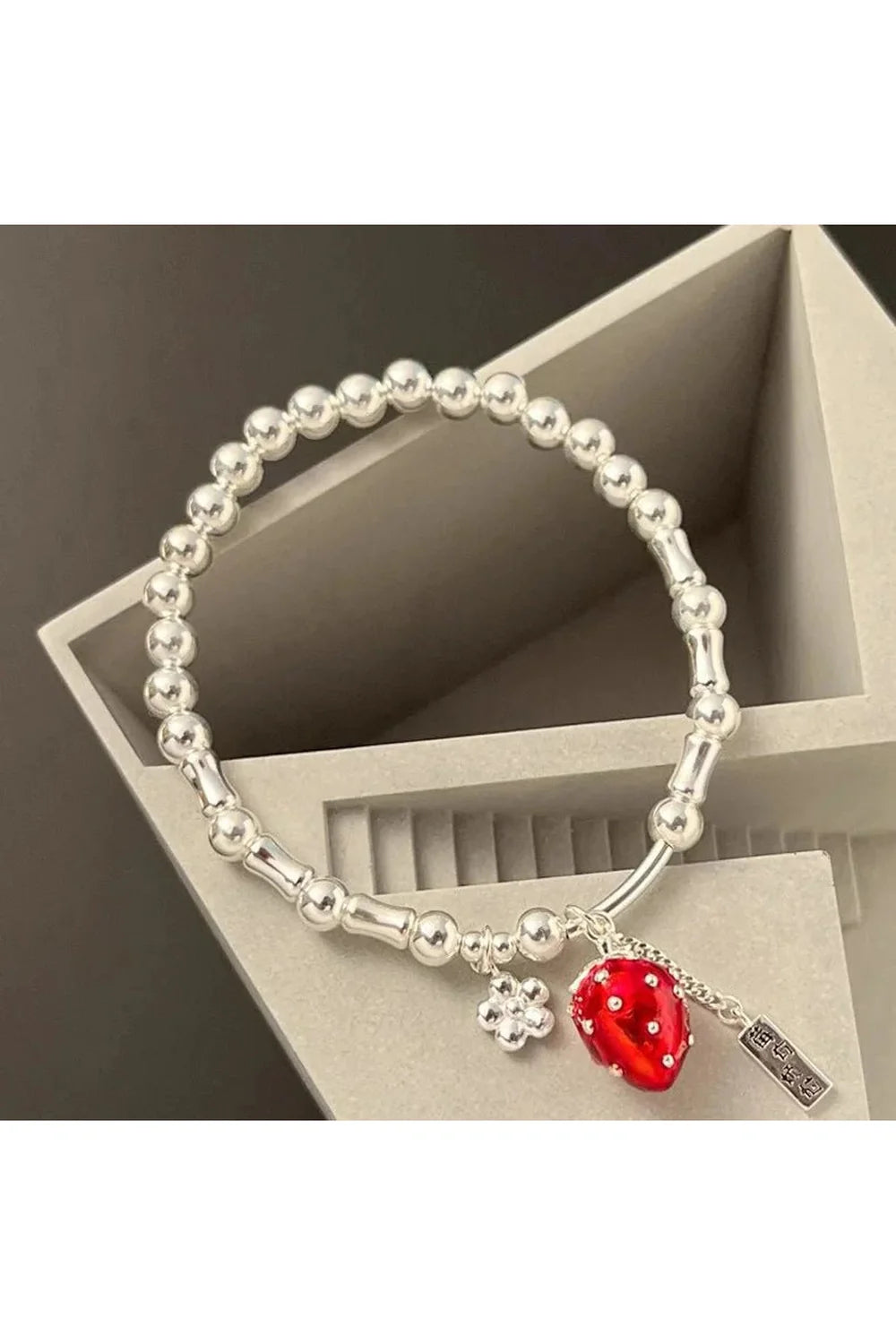 Strawberry Charm Silver Bracelet