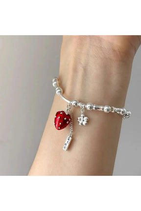 Strawberry Charm Silver Bracelet