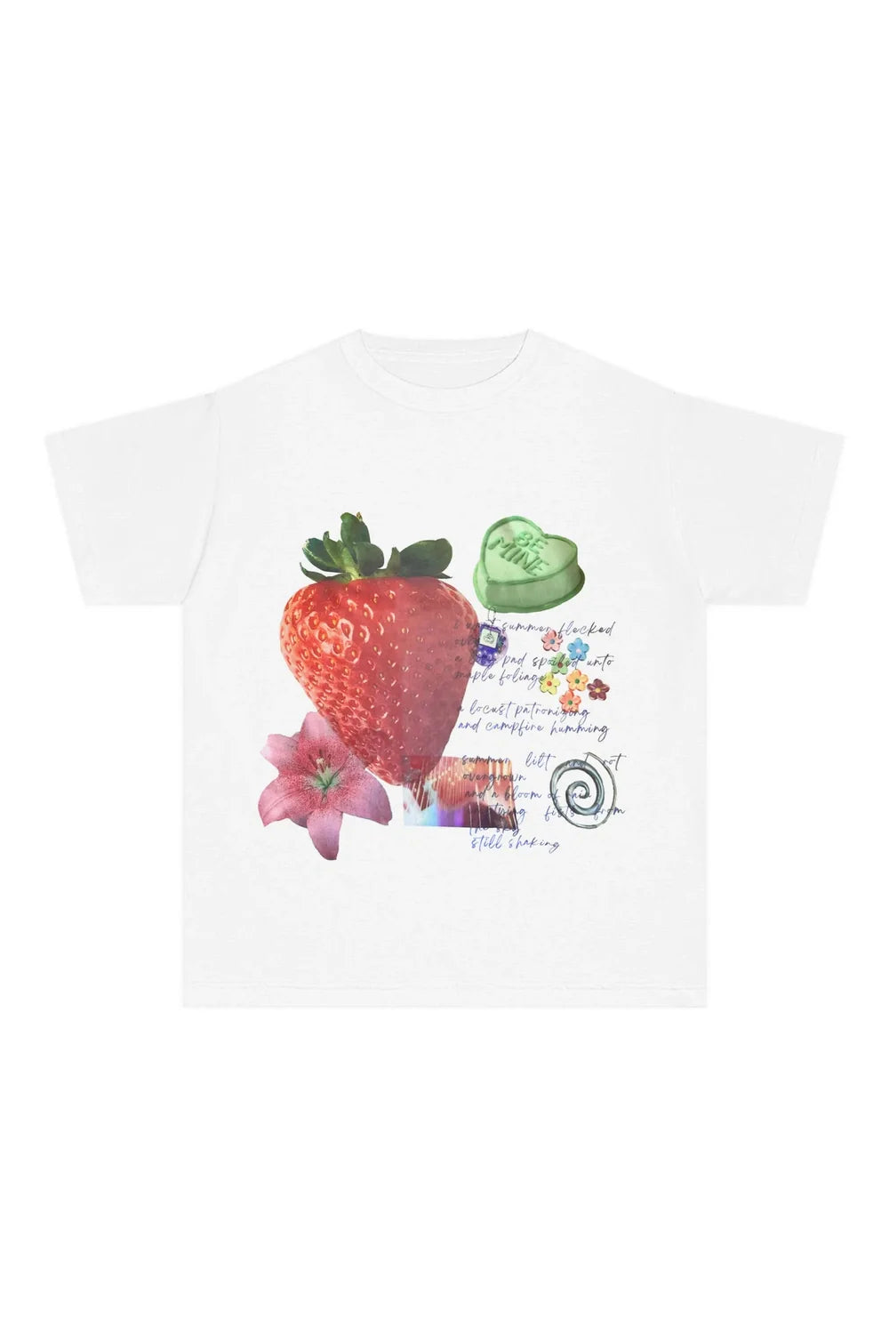 White 3 Strawberry Dreams Collage Top featuring freshness.