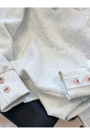 Fall Strawberry Embroidered Half-Zip Hoodie