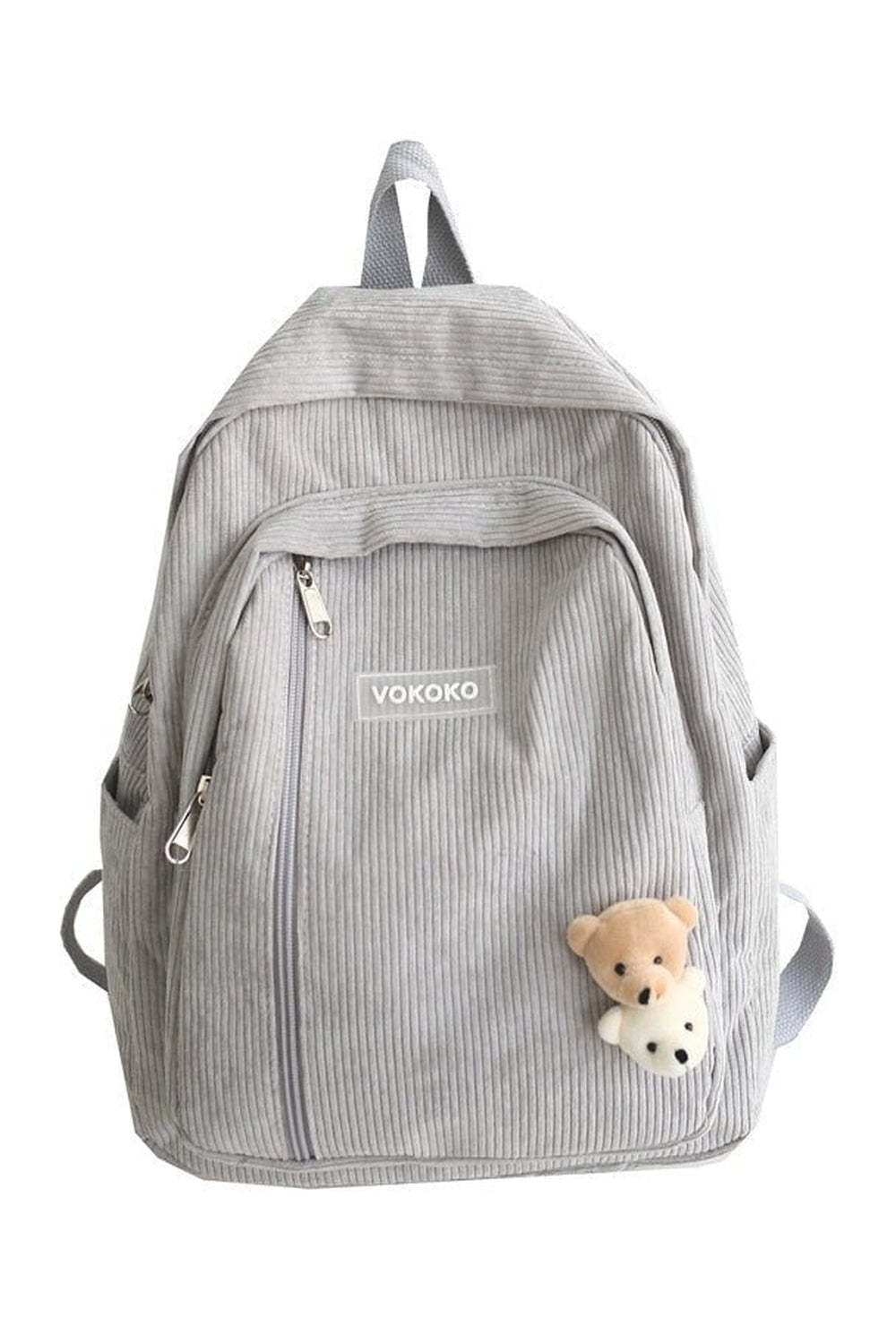 Gray Stripe Corduroy School Backpack for students.