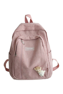 Pink Stripe Corduroy School Backpack, stylish and functional.