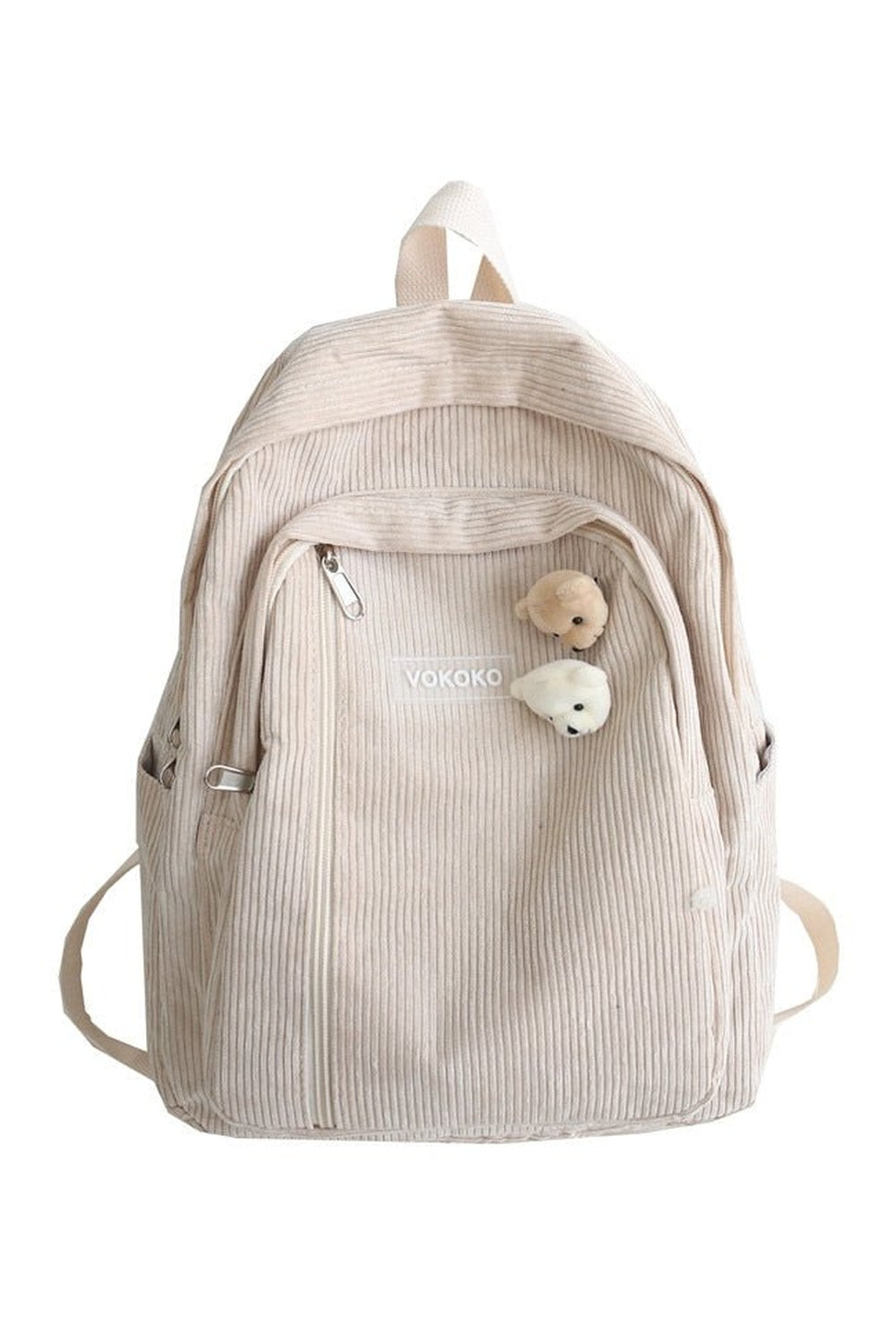 Khaki Stripe Corduroy School Backpack with style.