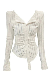 White Striped Bodycon Cardigan Top for trendy outfits.