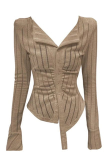 Brown Striped Bodycon Cardigan: Cozy and stylish.