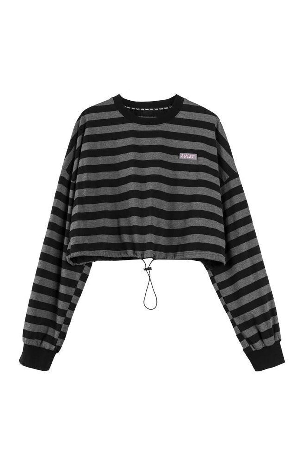 Stylish Black striped drawstring women's sweatshirt for fashion-forward individuals.