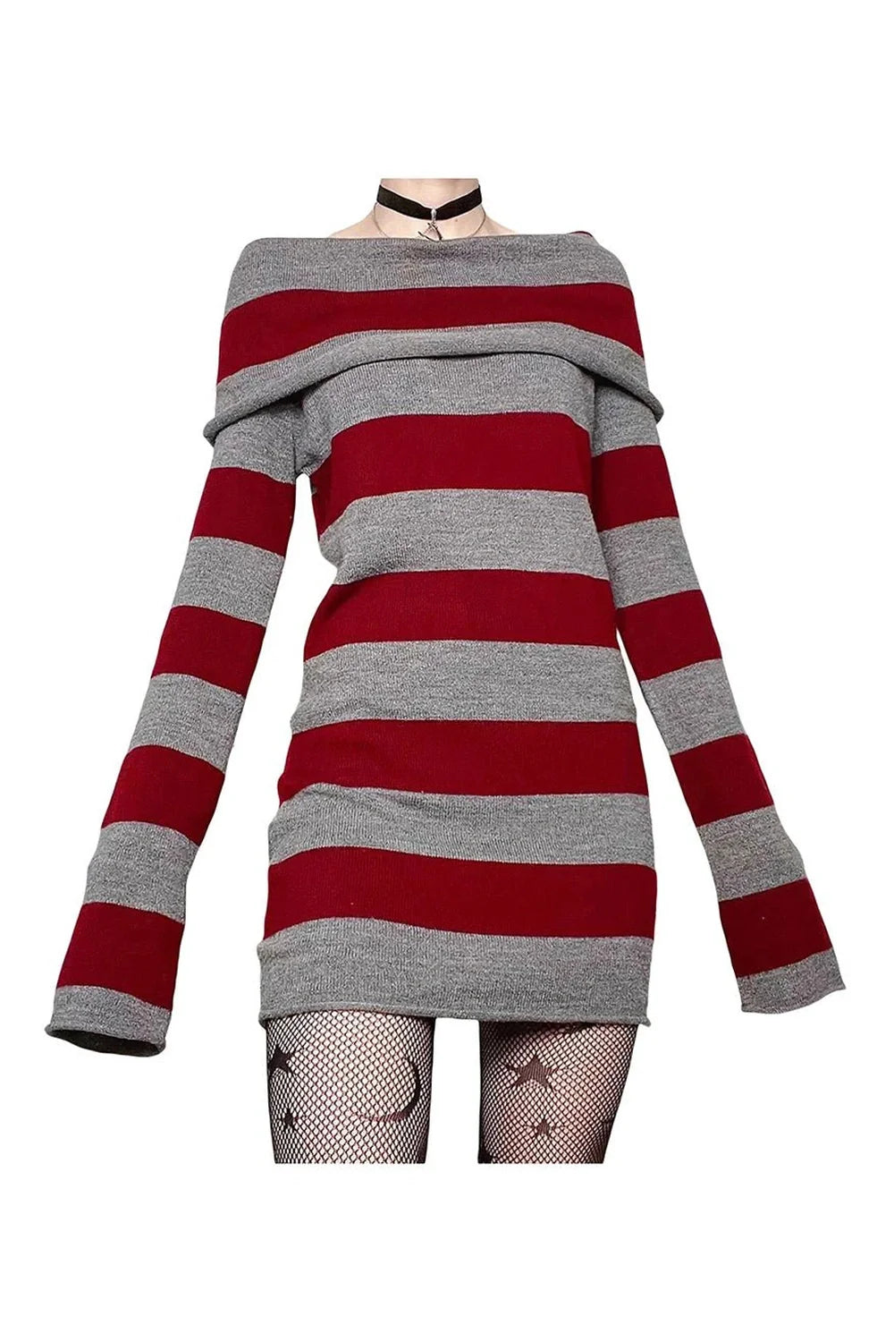 Striped Gothic Off-Shoulder Dress