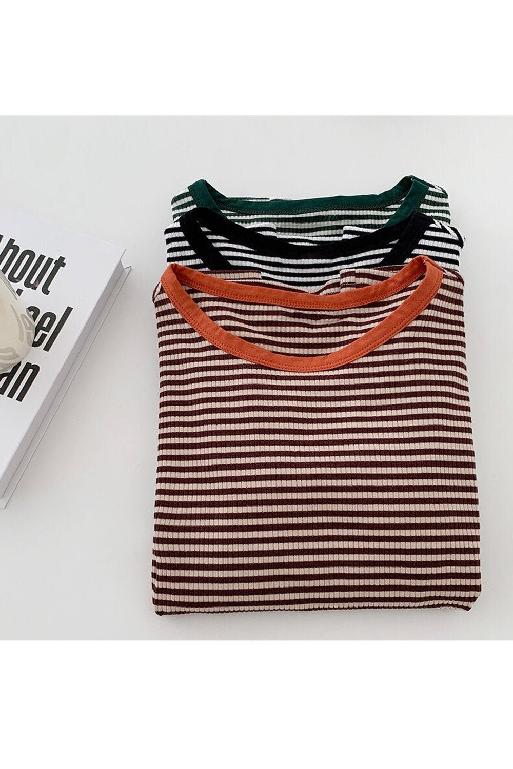 Coffee Striped Korean Summer T-shirt exudes casual elegance.