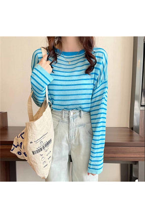 Blue Striped See Through T-shirt with style.