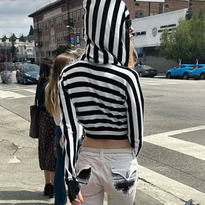 Striped Shadow Crop Hoodie