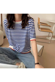 Blue striped Short Sleeve T-shirt, casual summer wear.