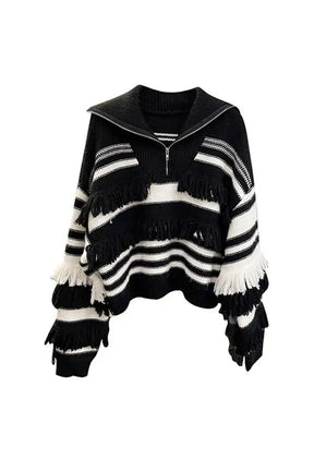 Striped Tassel Knit Pullover