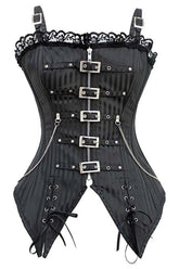 Black Striped Zip Buckled Corset, stylish and bold.