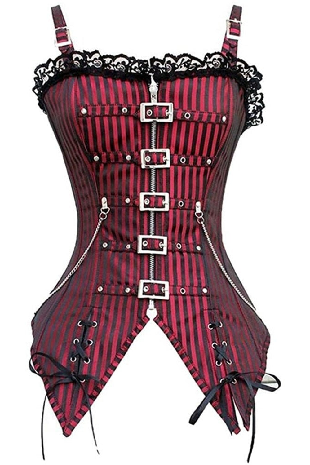 Red Striped Zip Corset with buckles.