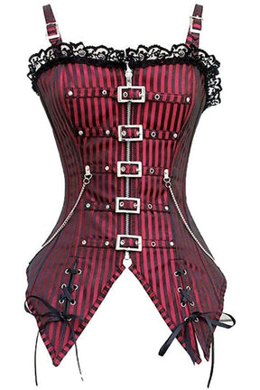 Red Striped Zip Corset with buckles.