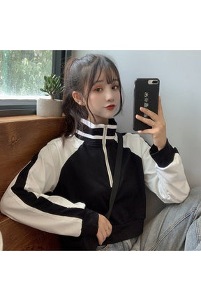 Fall Striped Zipper Turtleneck Hoodie